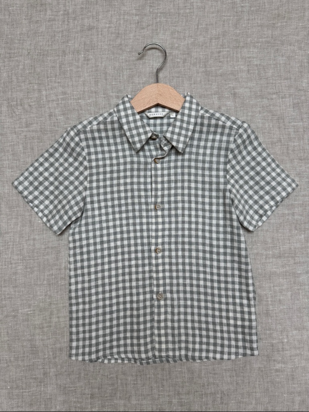 Noralee - Size 4 Boys- Short-Sleeve Blue/Gray Linen Gingham Shirt